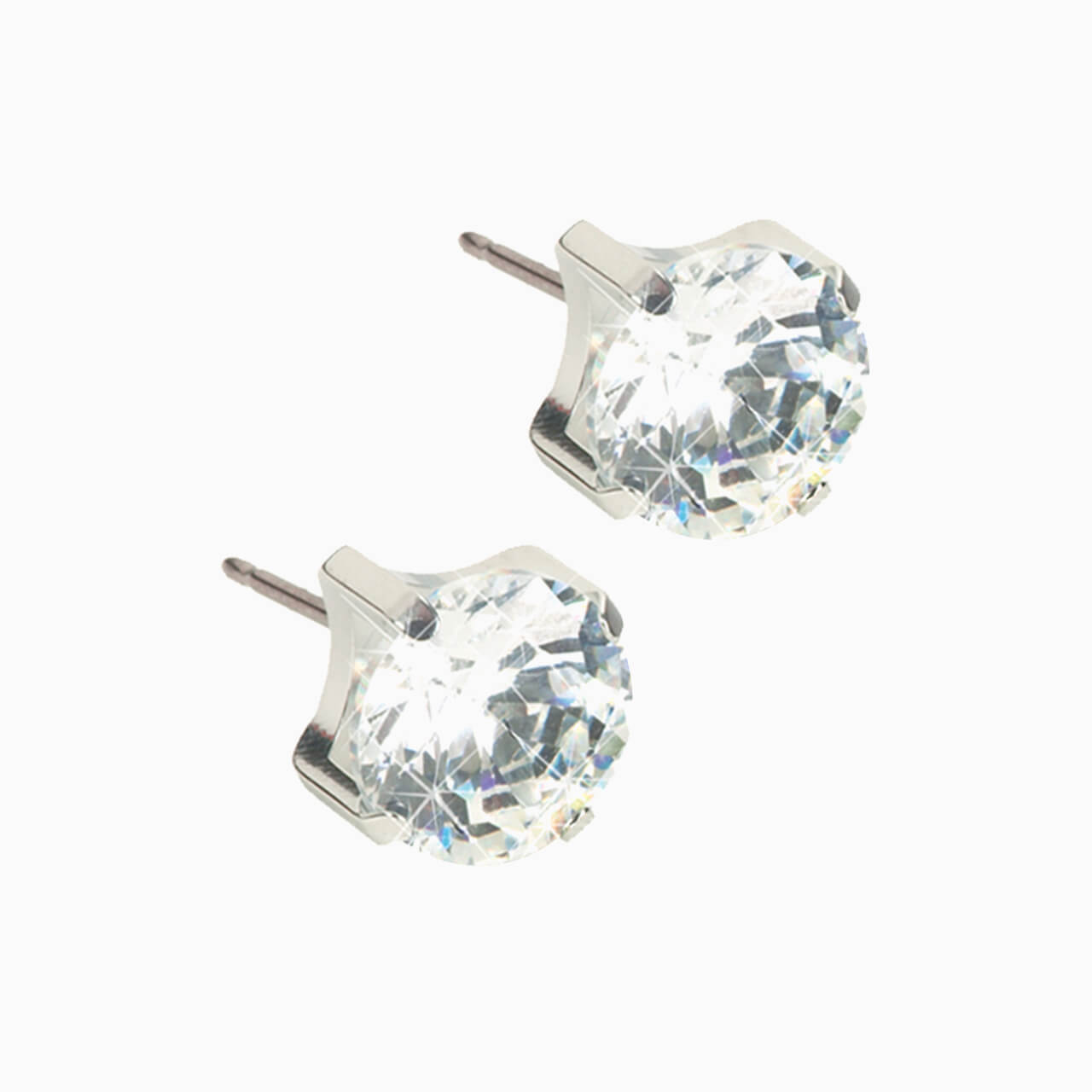 Silver Titanium Prong Set CZ Earrings