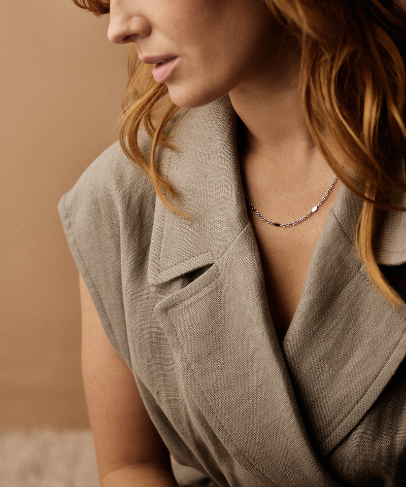 Model wearing Silver Oval Necklace