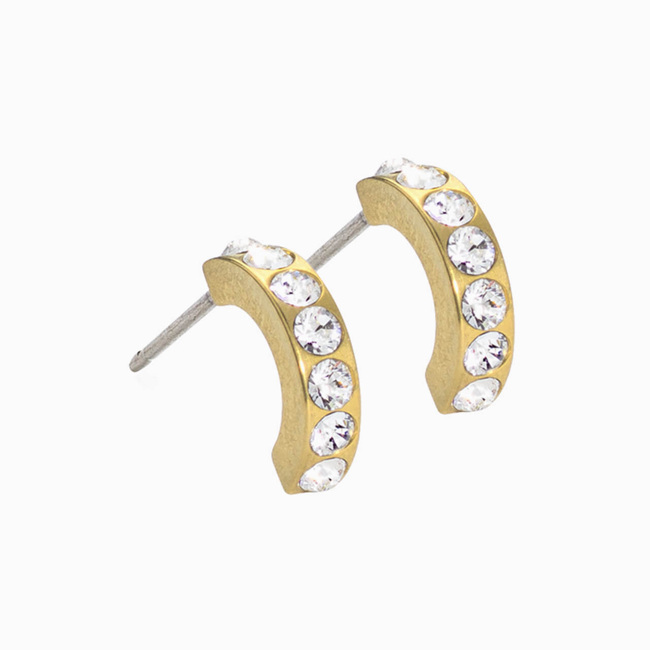 Golden Titanium Pendant Brilliance Curved Crystal Earrings
