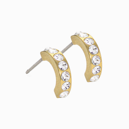 Golden Titanium Pendant Brilliance Curved Crystal Earrings