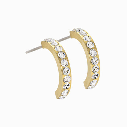 Golden Titanium Pendant Brilliance Curved Crystal Earrings