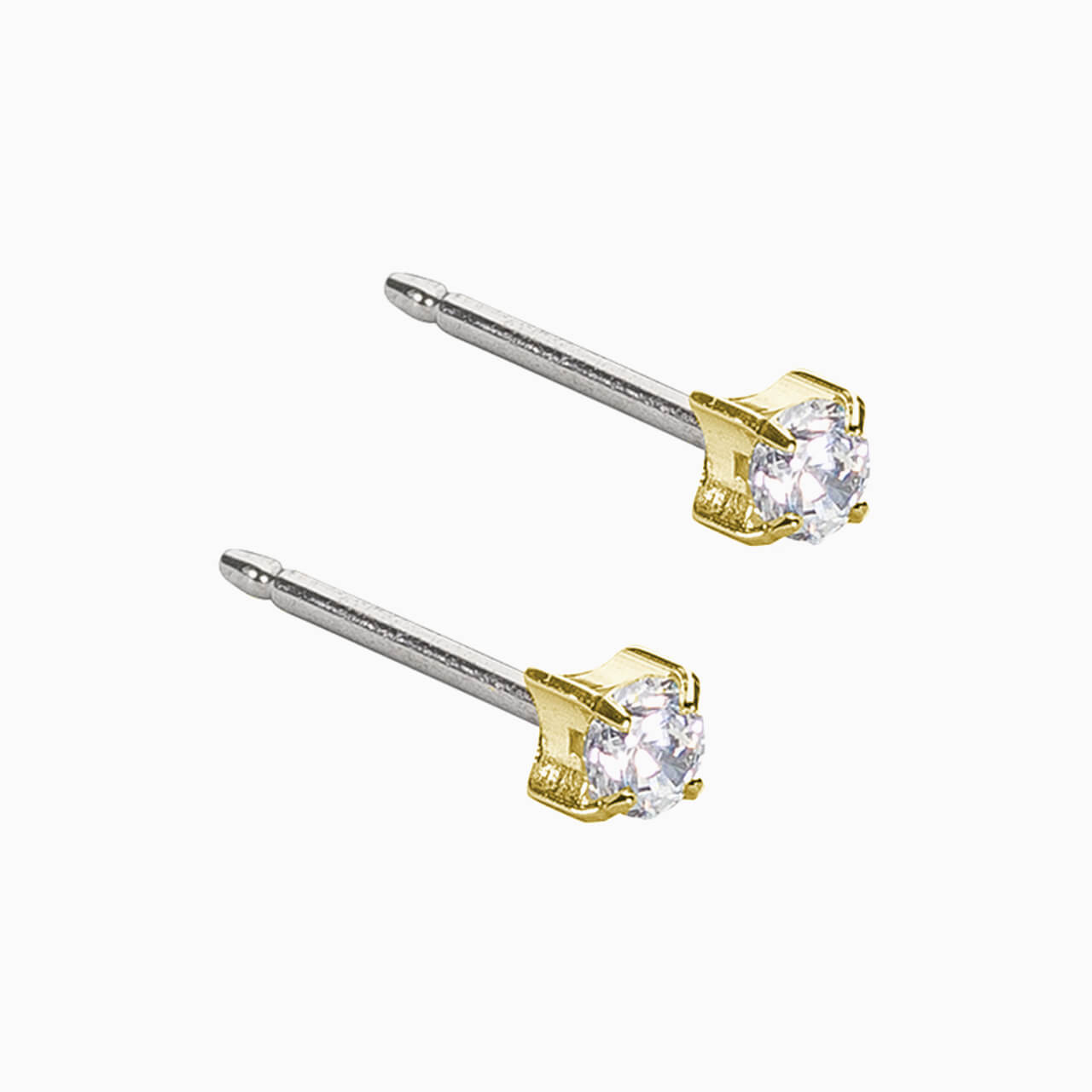 Golden Titanium Prong Set CZ Earrings