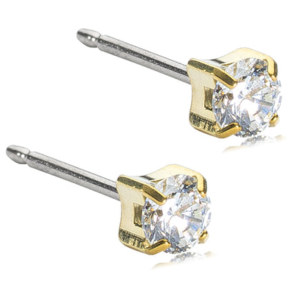 Golden Titanium Prong Set CZ Earrings