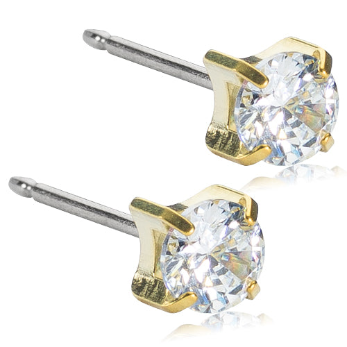 Golden Titanium Prong Set CZ Earrings