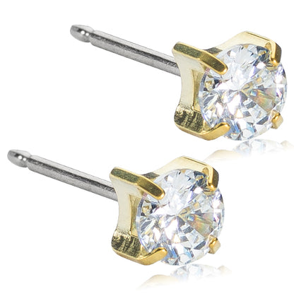Golden Titanium Prong Set CZ Earrings