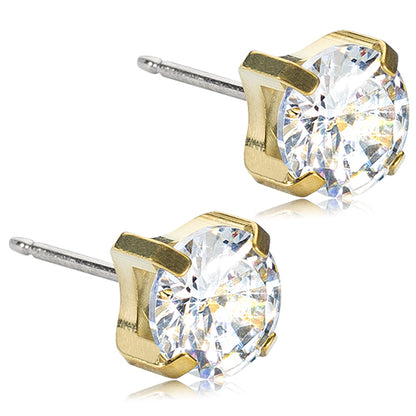 Golden Titanium Prong Set CZ Earrings