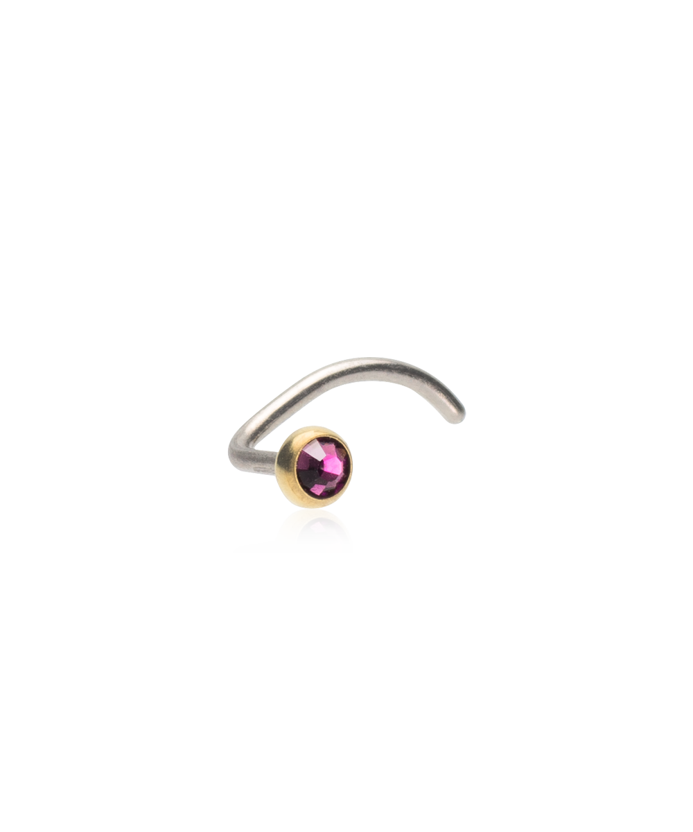 Golden Titanium Bezel Crystal Nose Jewelry