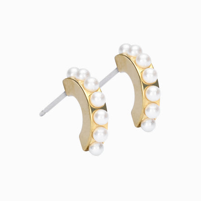Golden Titanium Pearl Curved Pendant Earrings