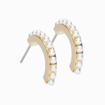 Golden Titanium Pearl Curved Pendant Earrings