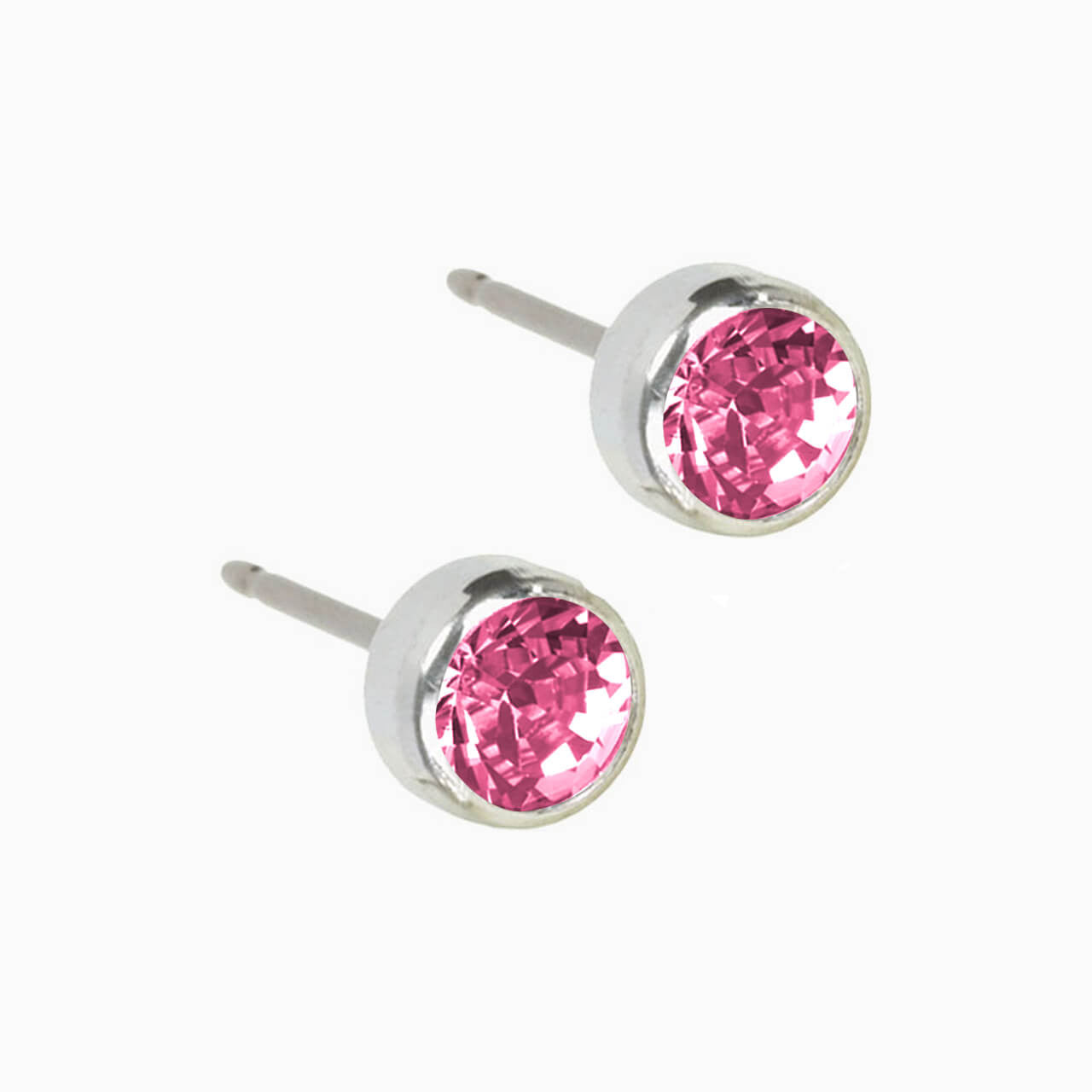 Hypoallergenic Silver Titanium 5mm Bezel Light Rose Earrings