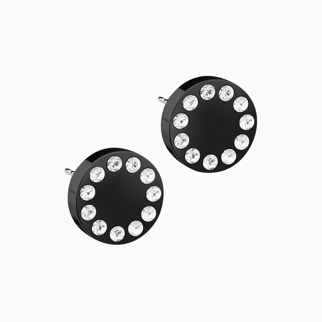 Black Titanium 8mm Brilliance Puck Crystal Earrings
