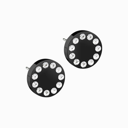 Black Titanium 8mm Brilliance Puck Crystal Earrings