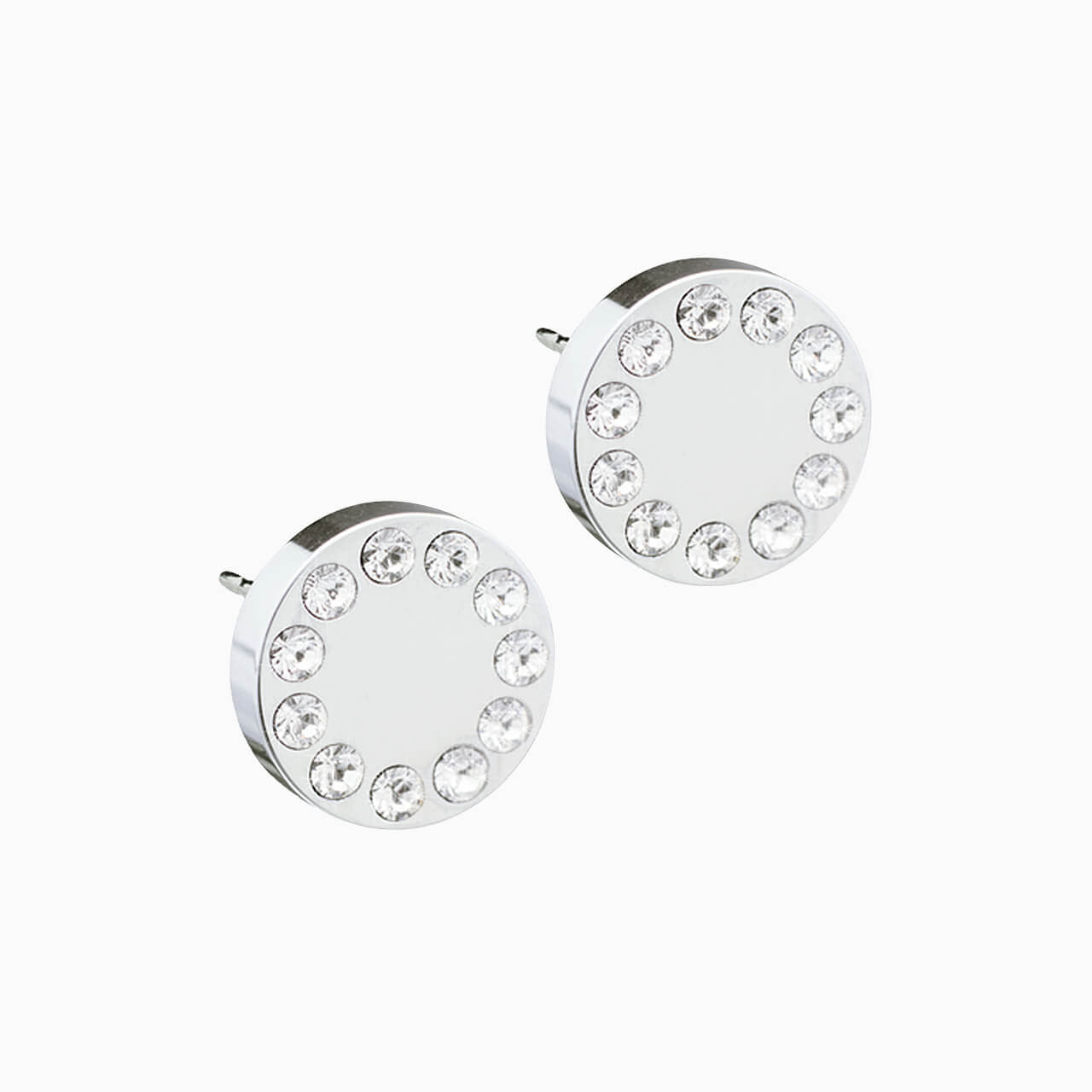Silver Titanium 8mm Brilliance Puck Crystal Earrings