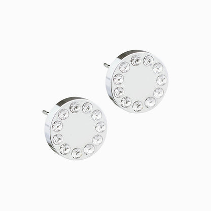 Silver Titanium 8mm Brilliance Puck Crystal Earrings