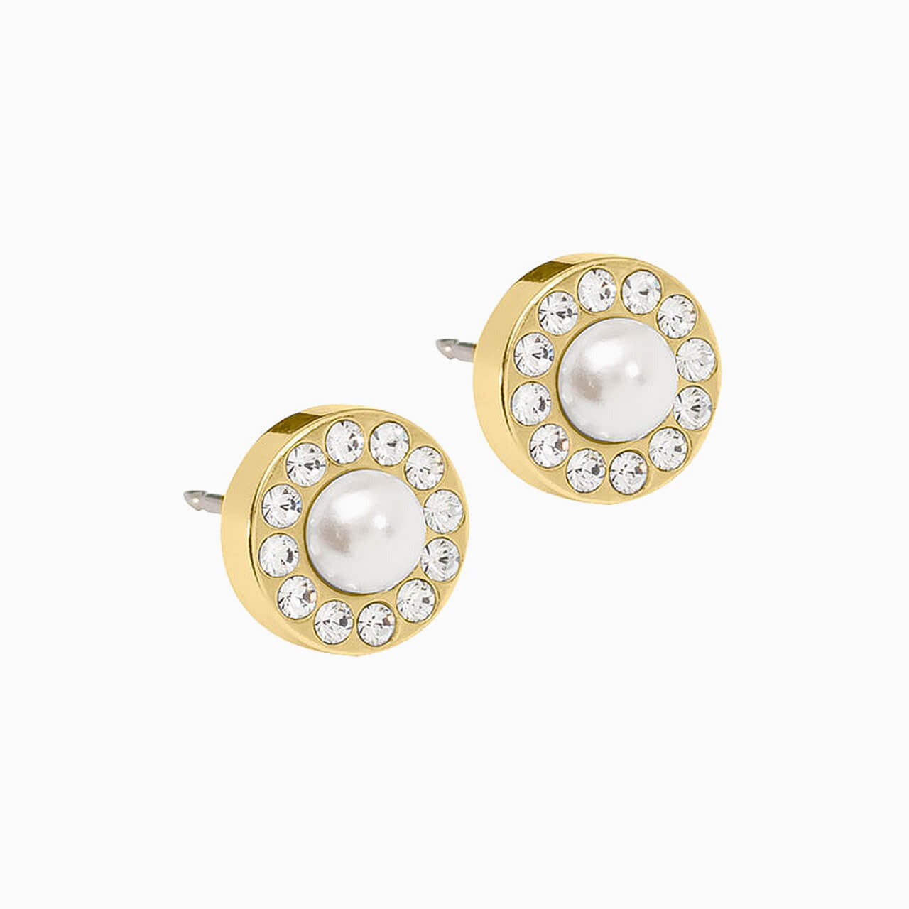 Golden Titanium 8mm Brilliance Halo Pearl Earrings