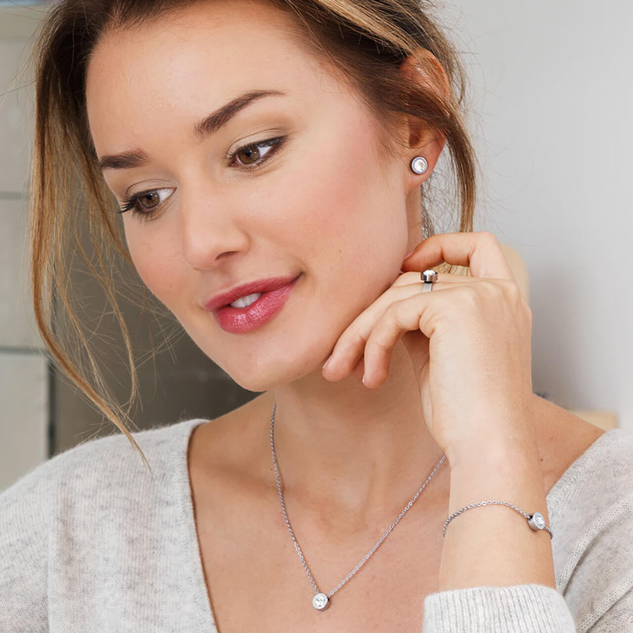 Silver Titanium Grand Bezel Earrings