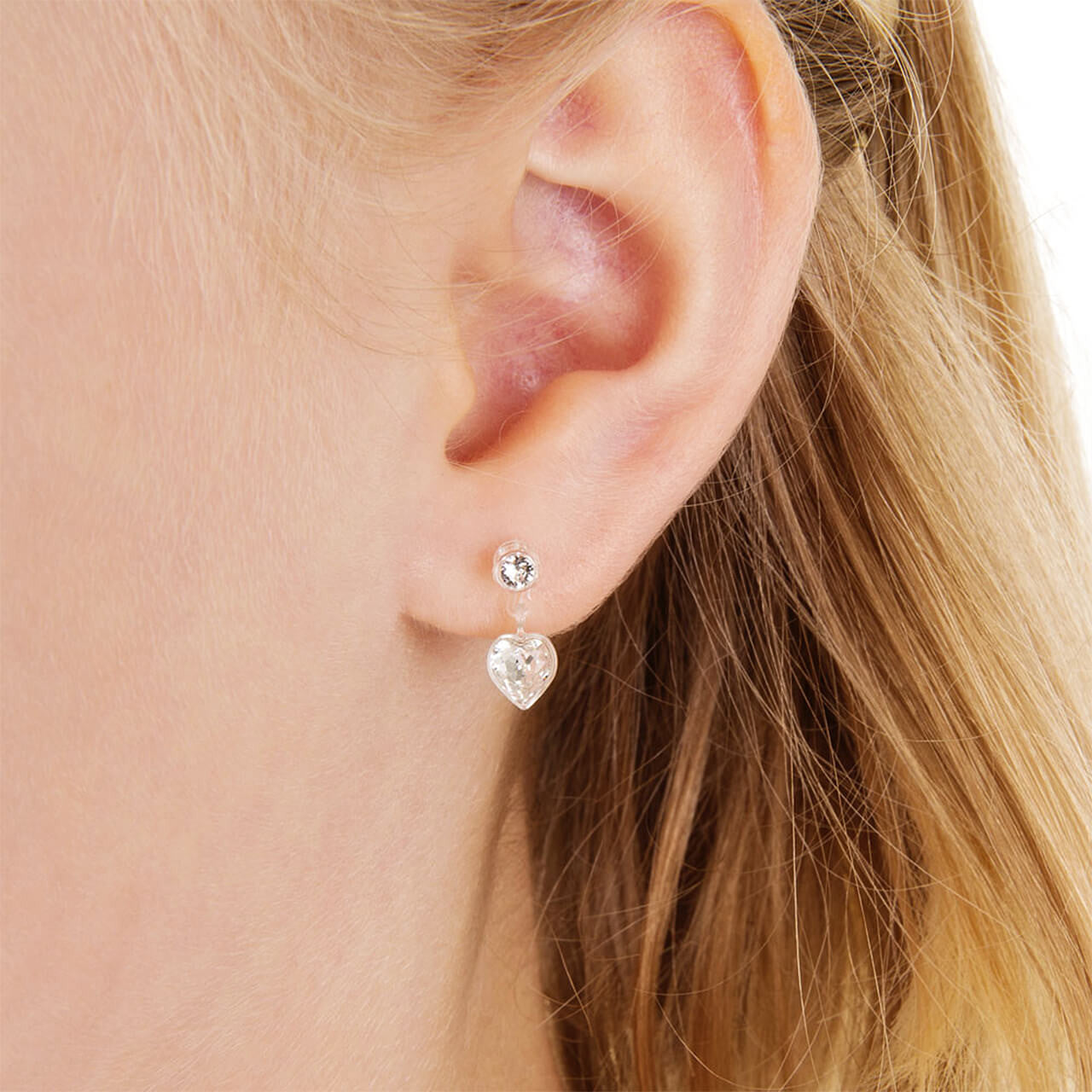 Crystal Heart Dangle Medical Plastic Earrings - Hypoallergenic