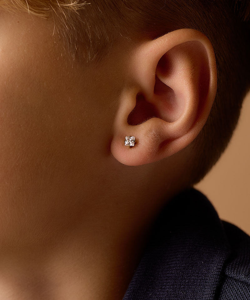 Golden Titanium 5mm Prong Set Edge CZ Earrings