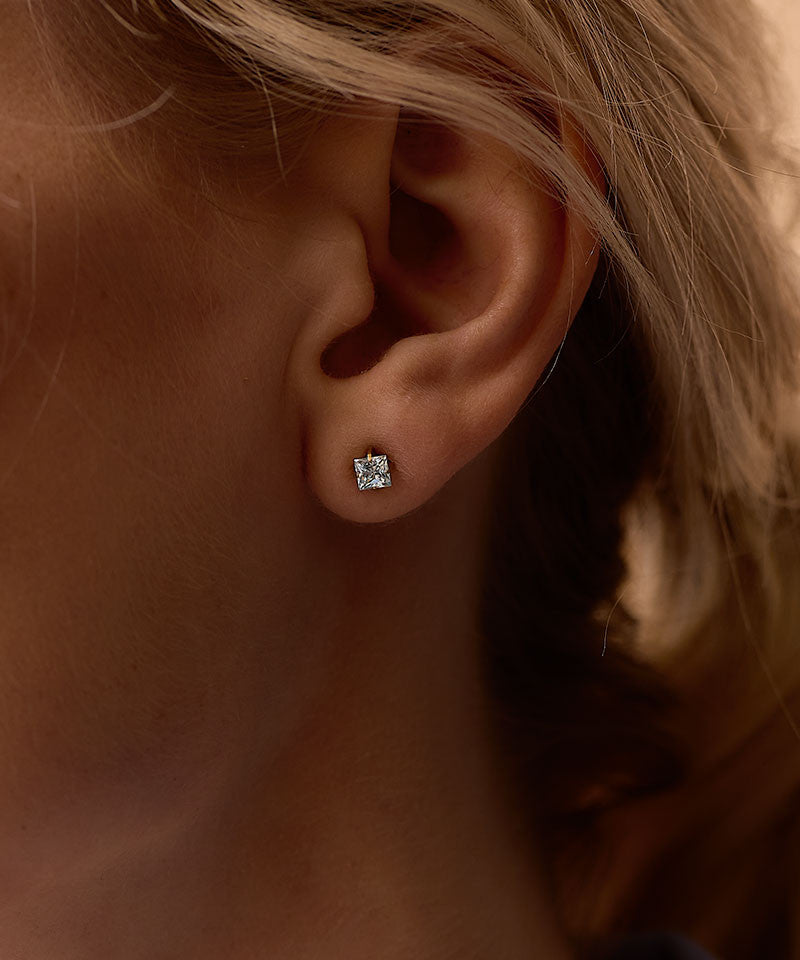 Golden Titanium 5mm Prong Set Edge Aquamarine CZ Earrings