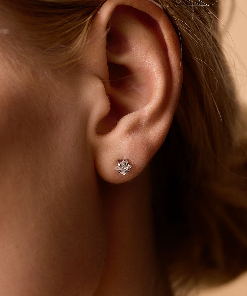 Silver Titanium 5mm Prong Set Edge CZ Earrings