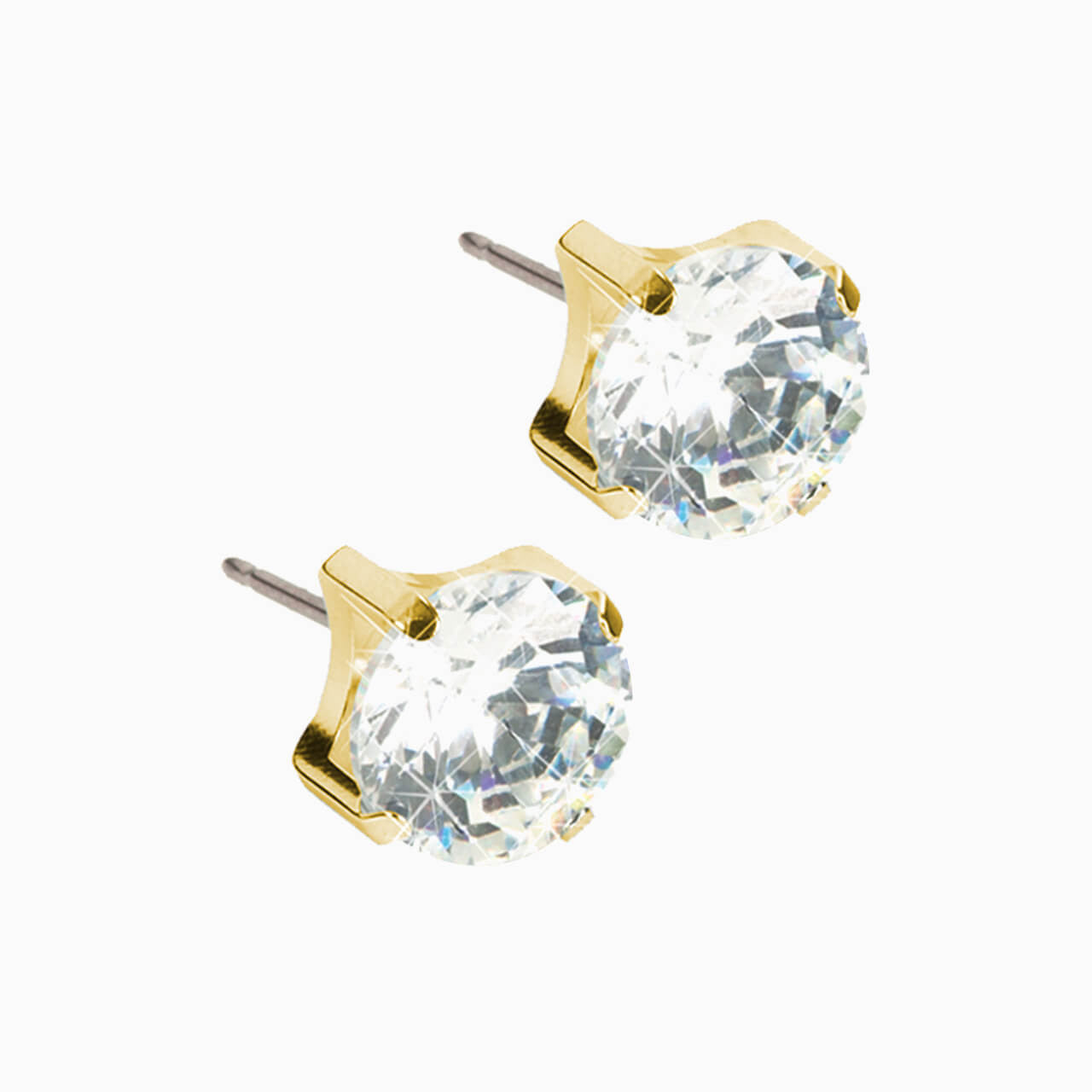 Golden Titanium Prong Set CZ Earrings