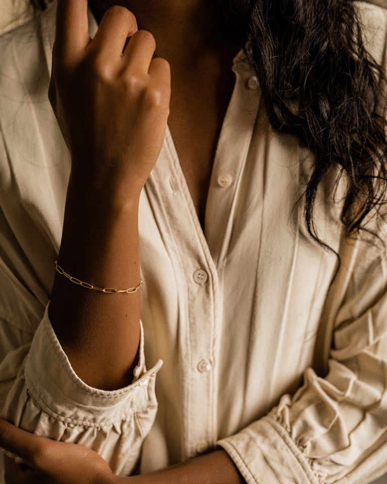 hypoallergenic link bracelet in silver on model