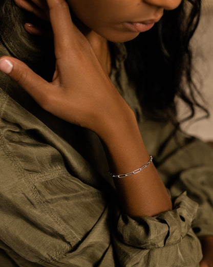 hypoallergenic link bracelet in gold on model