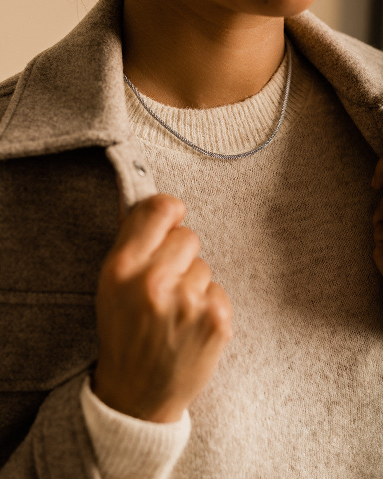 Round Mesh Necklace in silver on model
