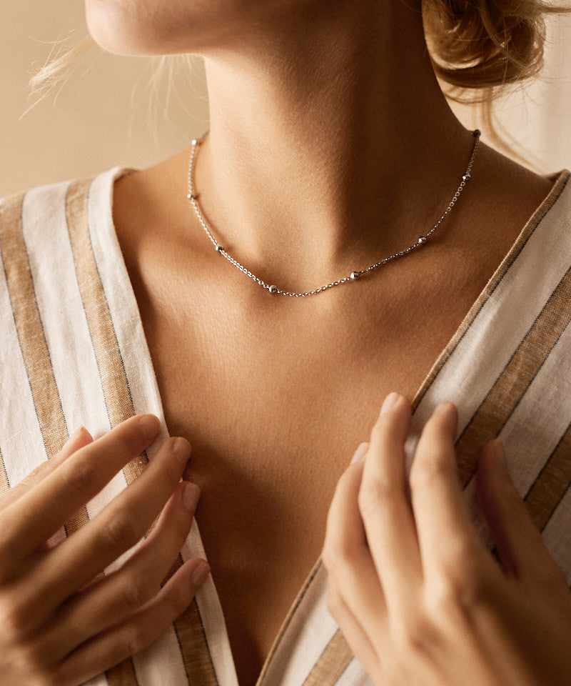 Model wearing Silver Grand Ball Necklace