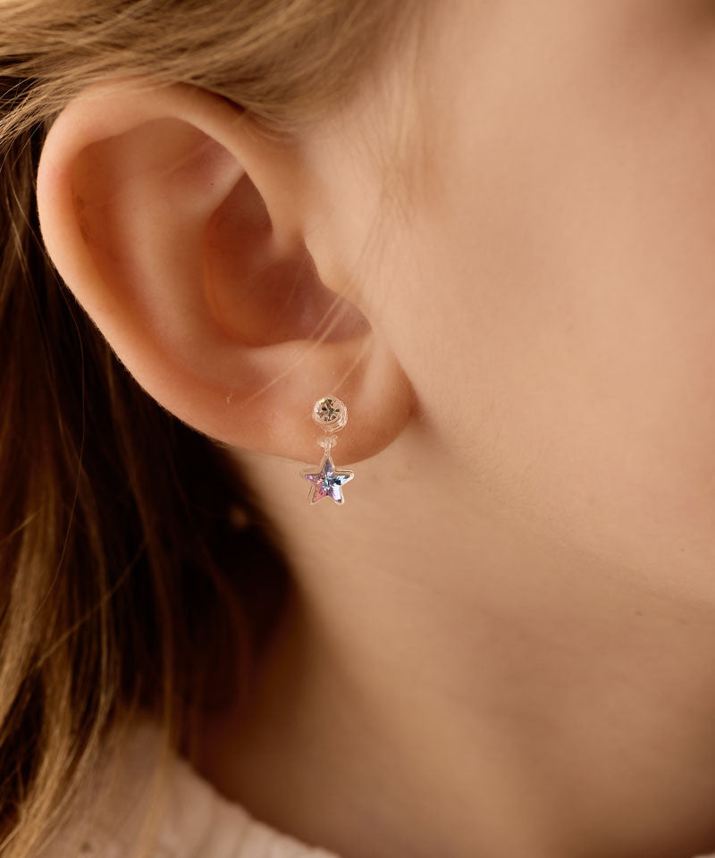 Lilac shimmer dangle star on model