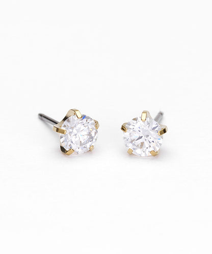 Golden Titanium Prong Set Precious CZ Earrings