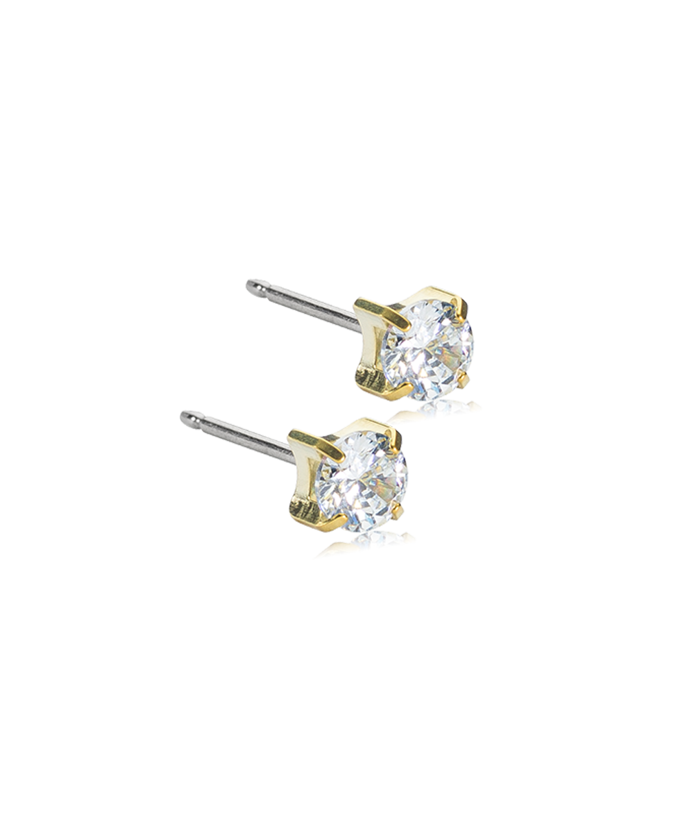 Golden Titanium Prong Set CZ Earrings