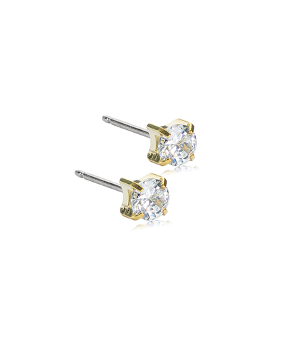 Golden Titanium Prong Set CZ Earrings