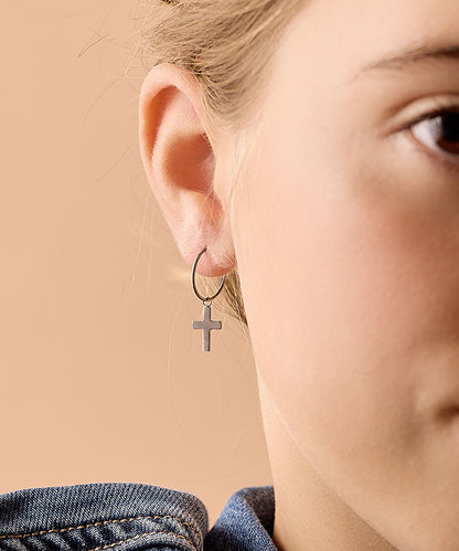 Cross Pendant Earrings on model