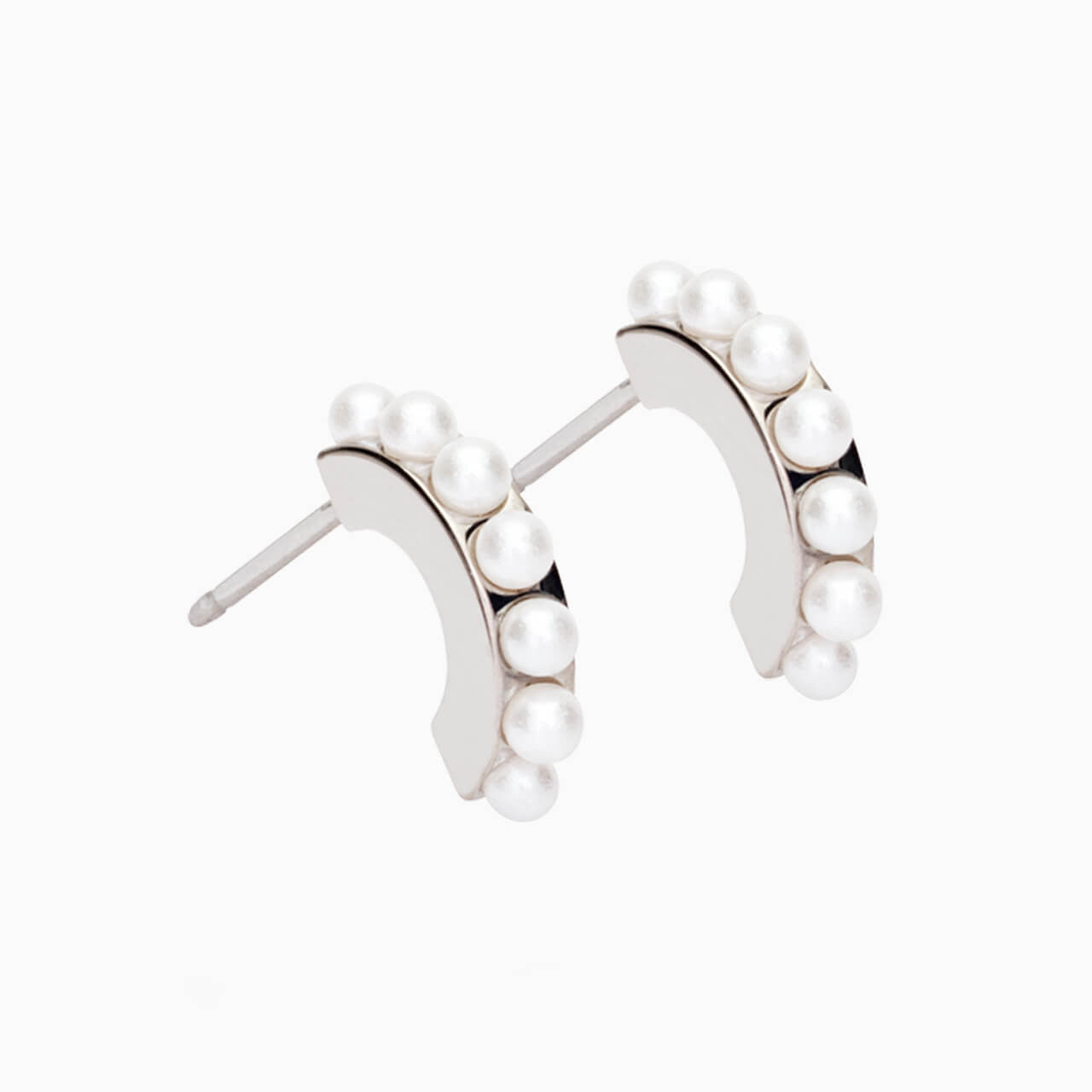 Natural Titanium Pearl Curved Pendant Earrings