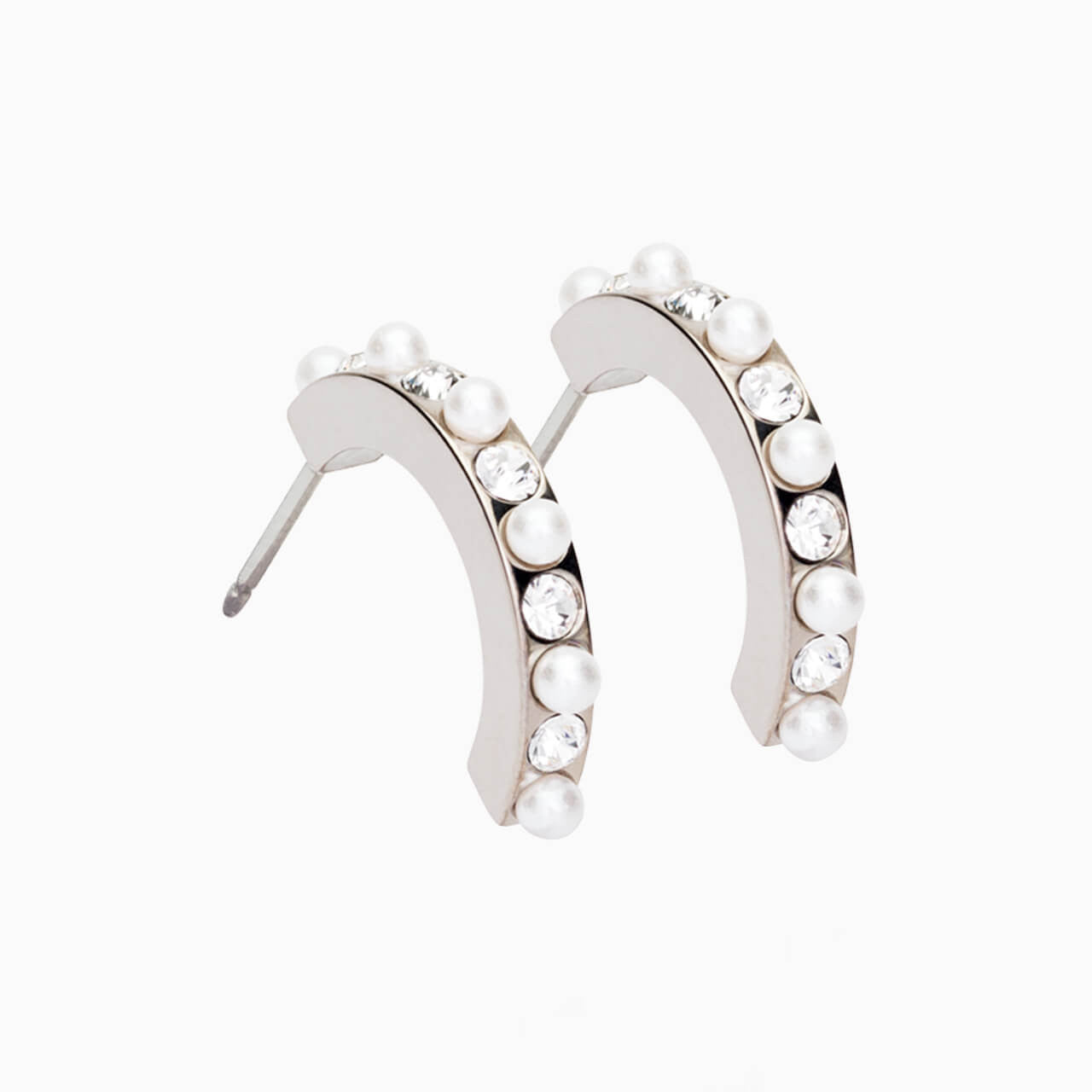 Skin-safe Natural titanium Curved pearl/crystal pendant earrings