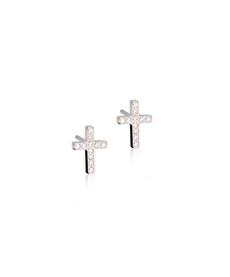 Natural Titanium 8mm Brilliance Cross Earrings