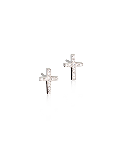 Natural Titanium 8mm Brilliance Cross Earrings