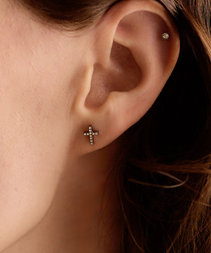 Non-allergenic 8mm Brilliance Cross earrings for sensitive skin