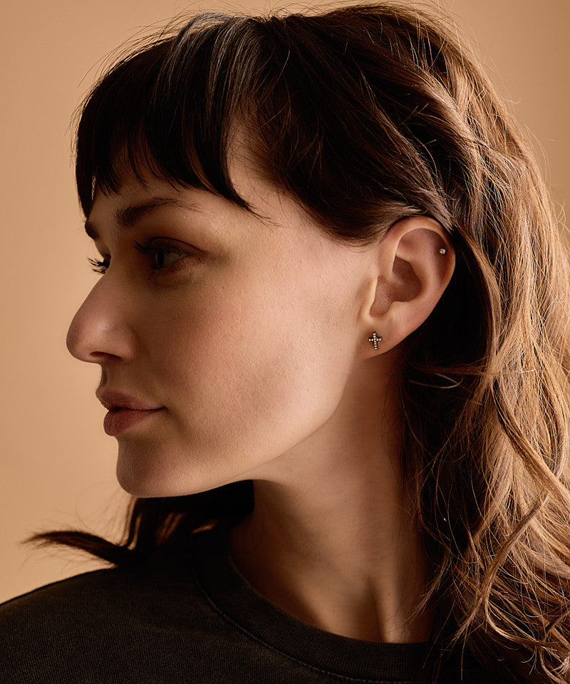 Natural Titanium 8mm Brilliance Cross Earrings