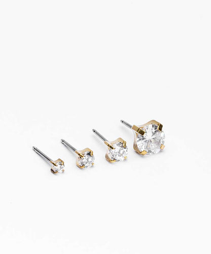 Golden Titanium Prong Set CZ Earrings