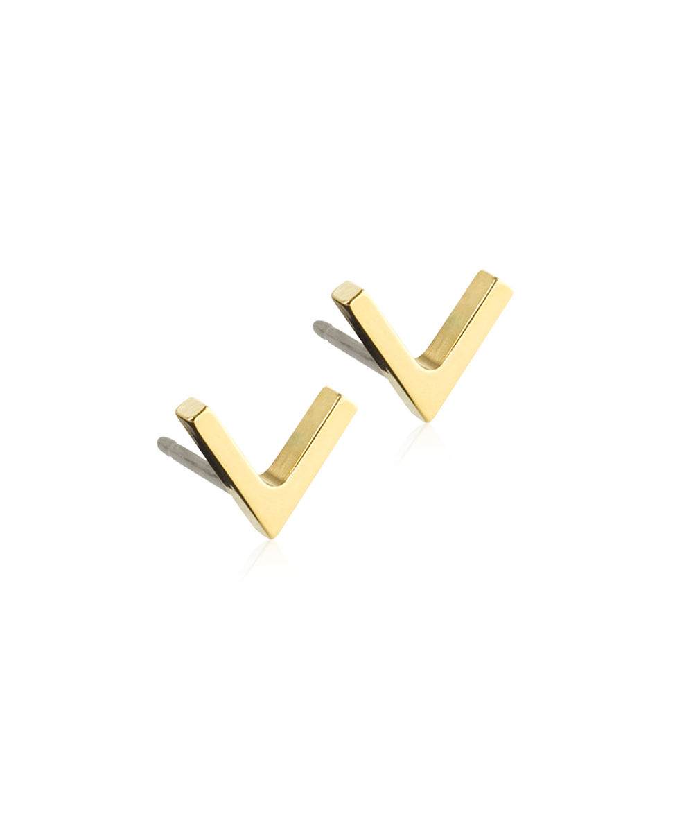 hypoallergenic 8mm plain v earrings in golden titanium