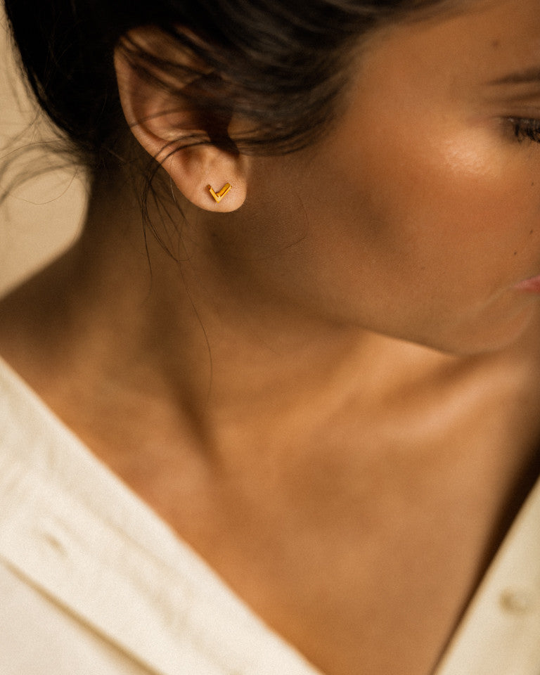 Golden Titanium 8mm Plain V Earrings