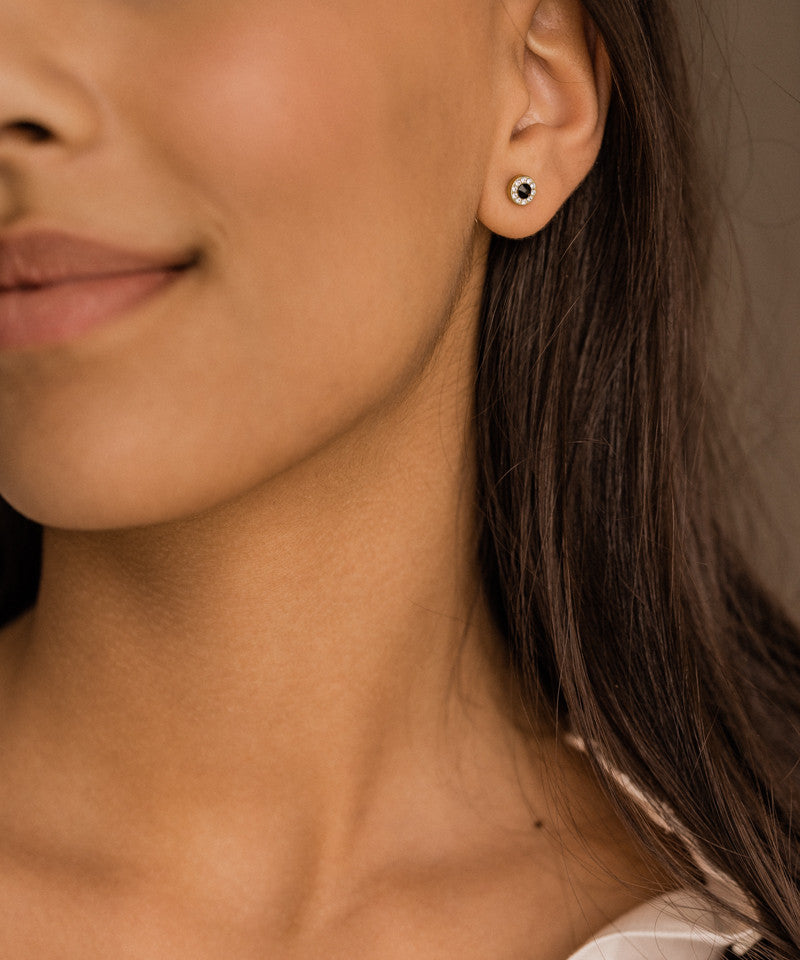 Golden Titanium 6mm Brilliance Halo Earrings
