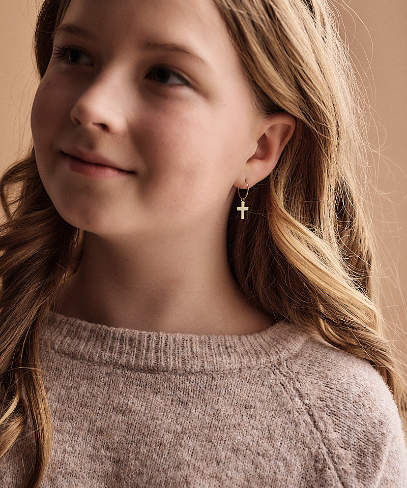 Golden Titanium Cross Pendant Ear Rings