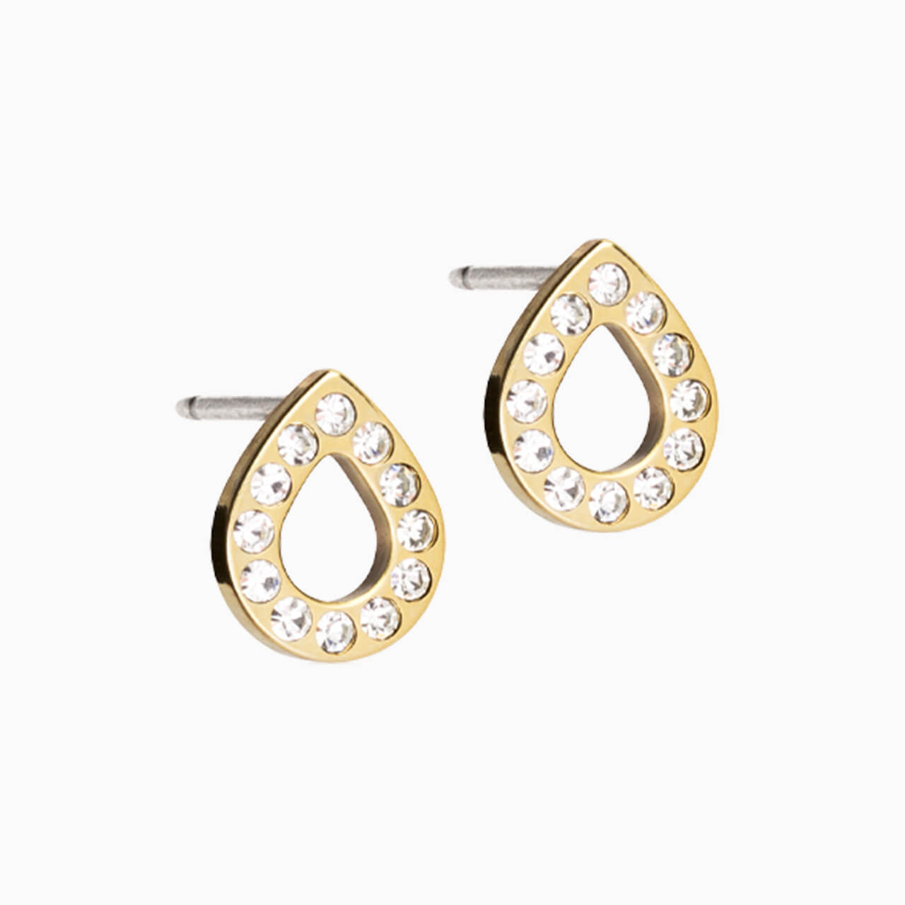 Golden Titanium 8mm Brilliance Drop Hollow Crystal Earrings