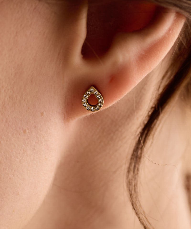 Golden Titanium 8mm Brilliance Drop Hollow Crystal Earrings
