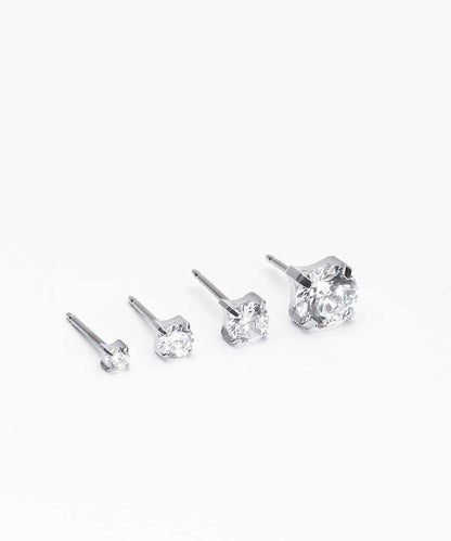Silver Titanium Prong Set CZ Earrings