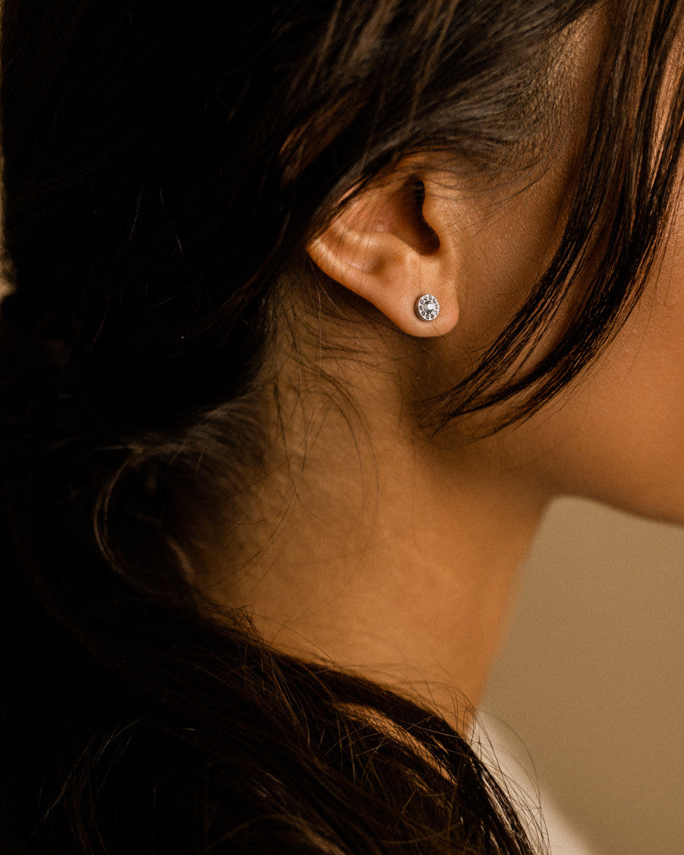 Silver Titanium 6mm Brilliance Halo Earrings