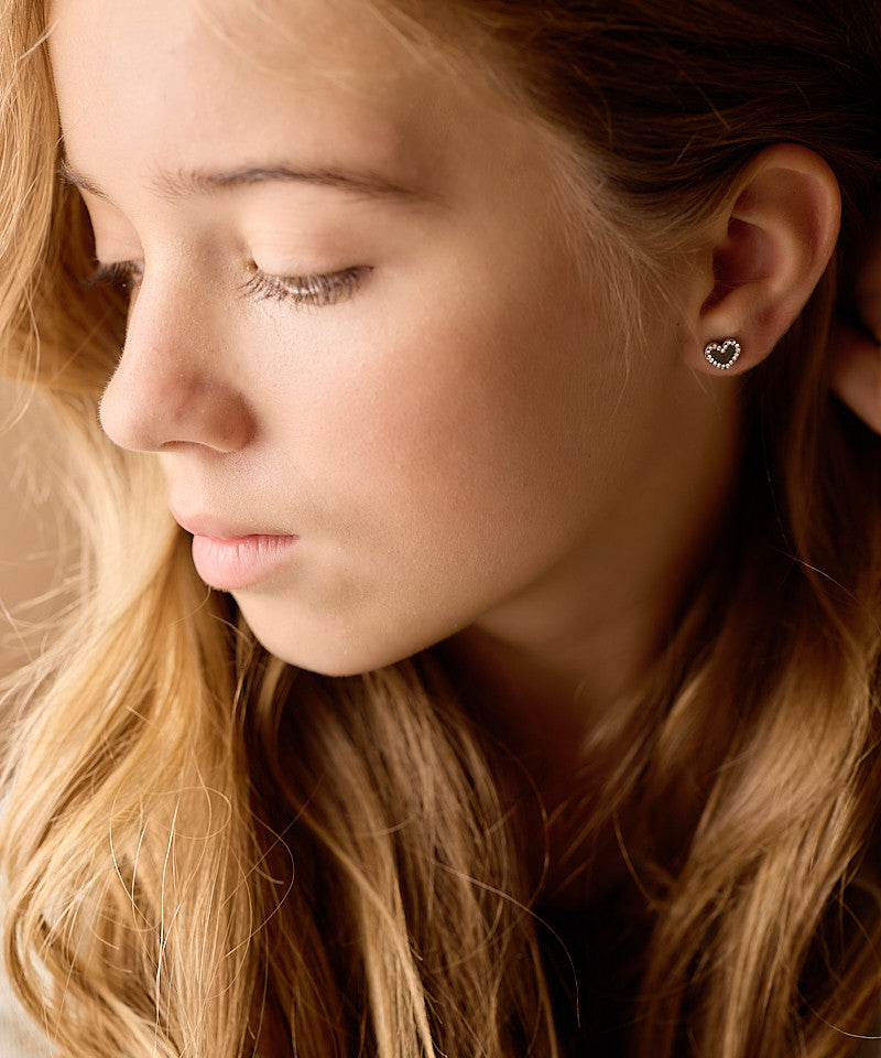 Silver Titanium 8mm Brilliance Sweetheart Crystal Earrings